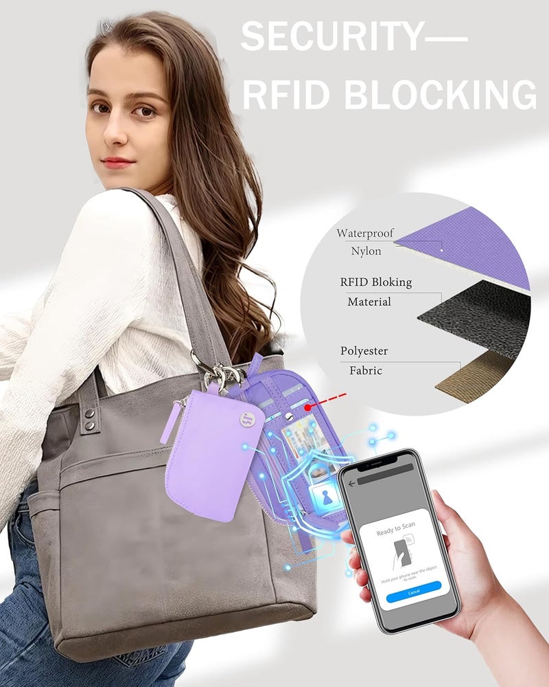 Sunpour Store Nylon Wallet Wristlet for Women,RFID Wallet Keychain Women,Small Wallets Woman with Wristlet,Coin Purse & Wrist Strap for Travel (Light＆Dark Purple) - Image 5